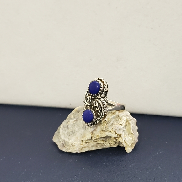 Shube sterling Southwestern Lapis Sterling Feather Swirl Ring 5 - Picture 6 of 14